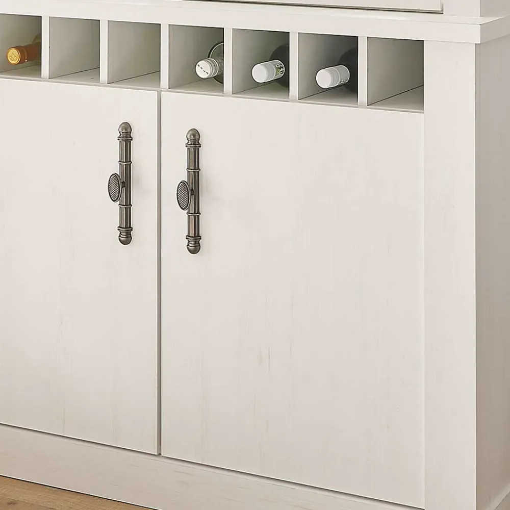 Wohnen Küchenschränke|Esszimmer-Vitrinen*Buffet Vitrine in weißer Holzoptik Pinie - Liancos