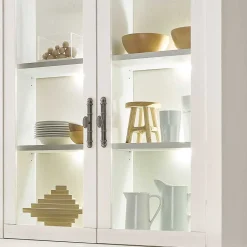 Wohnen Küchenschränke|Esszimmer-Vitrinen*Buffet Vitrine in weißer Holzoptik Pinie - Liancos