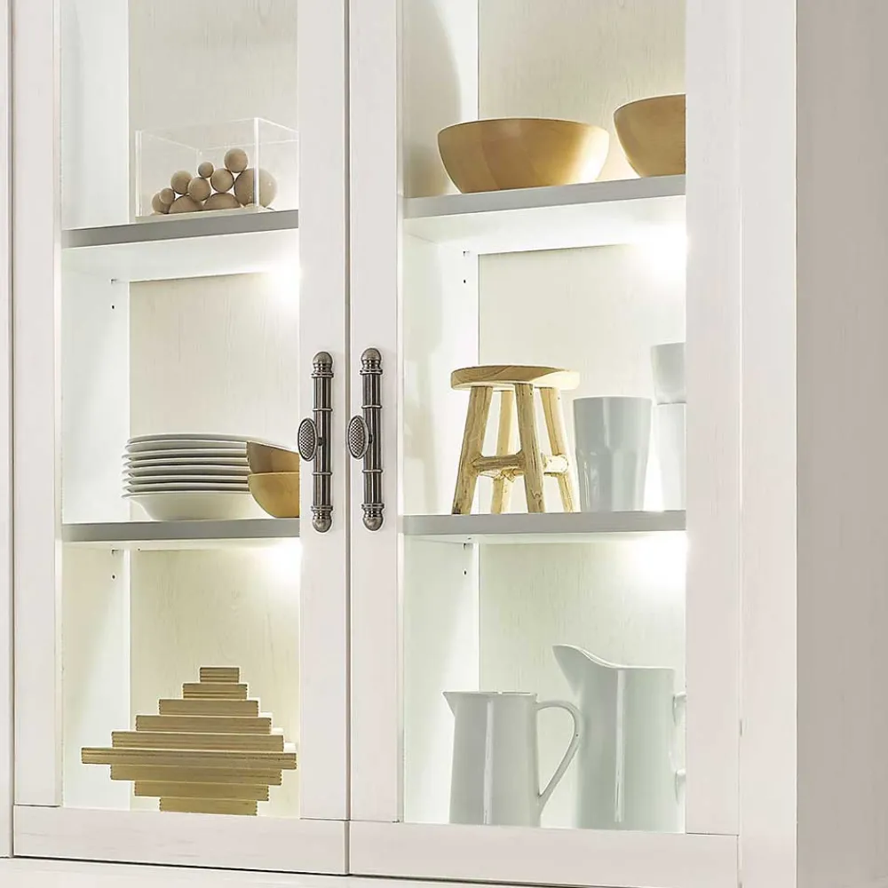 Wohnen Küchenschränke|Esszimmer-Vitrinen*Buffet Vitrine in weißer Holzoptik Pinie - Liancos