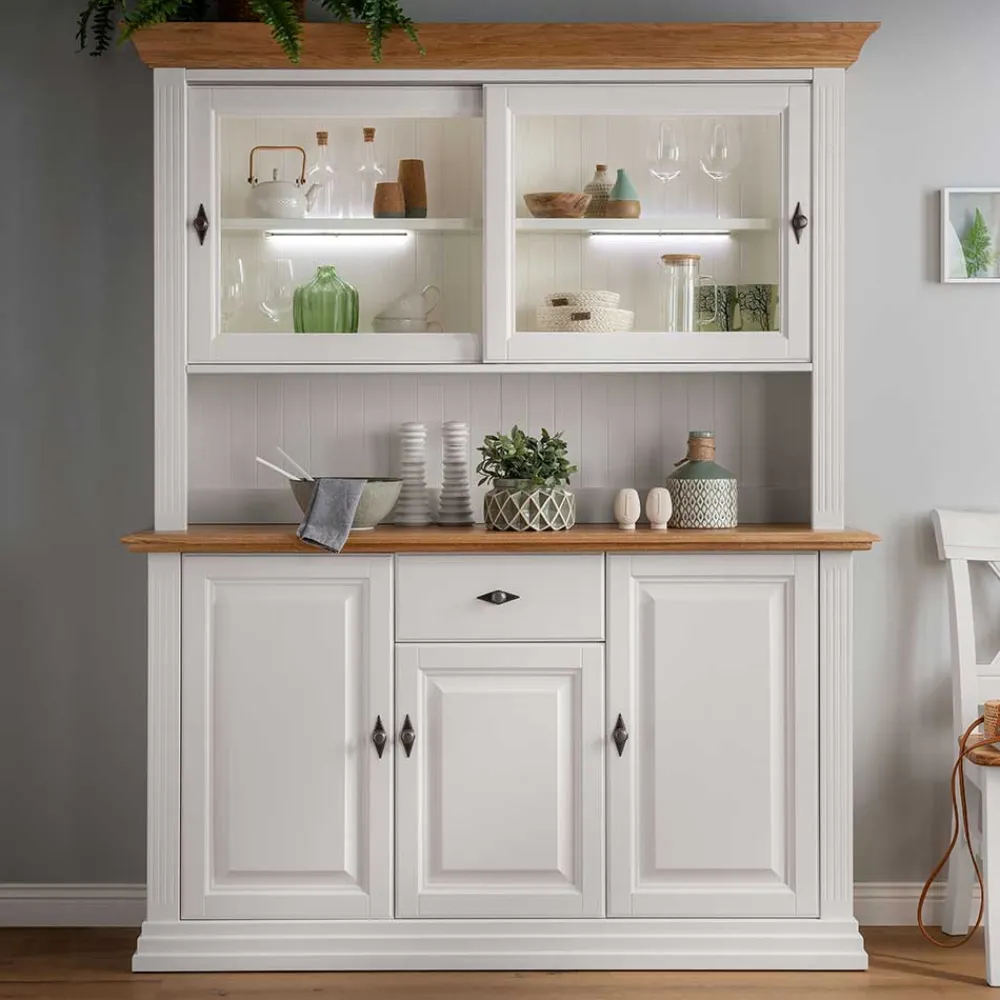 Wohnen Esszimmer-Vitrinen|Esszimmerschränke*Buffetschrank in Weiß & Eichefarben - Henry