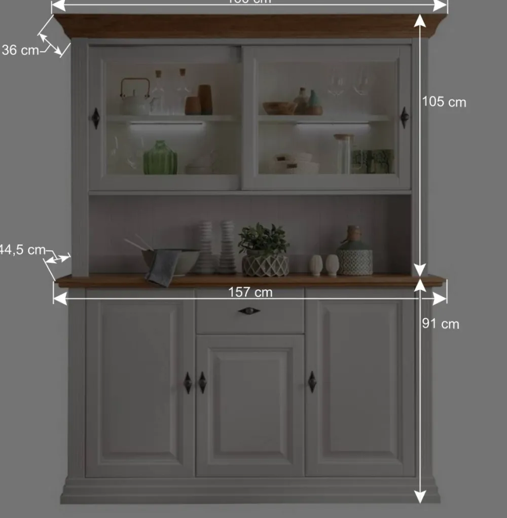Wohnen Esszimmer-Vitrinen|Esszimmerschränke*Buffetschrank in Weiß & Eichefarben - Henry