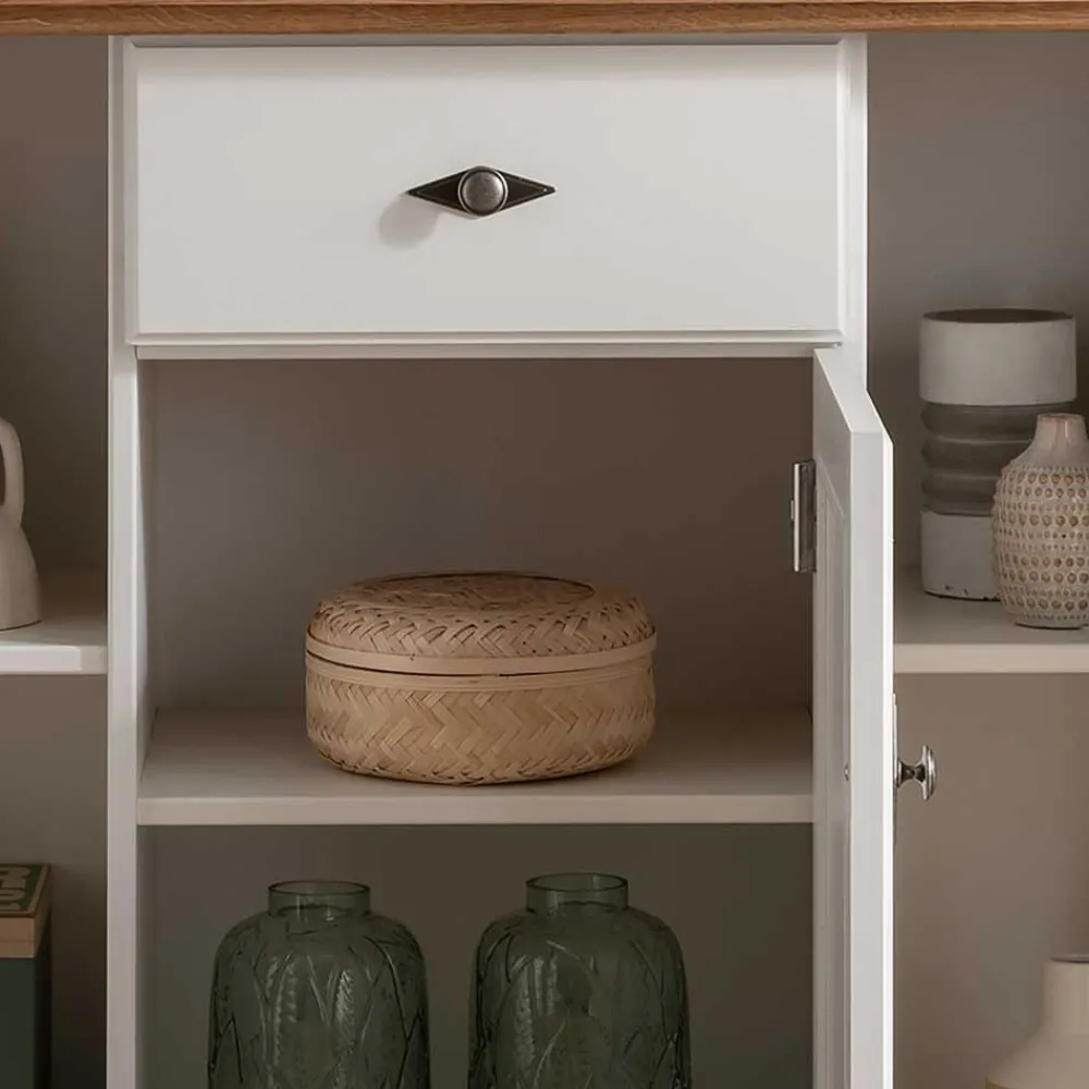 Wohnen Esszimmer-Vitrinen|Esszimmerschränke*Buffetschrank in Weiß & Eichefarben - Henry