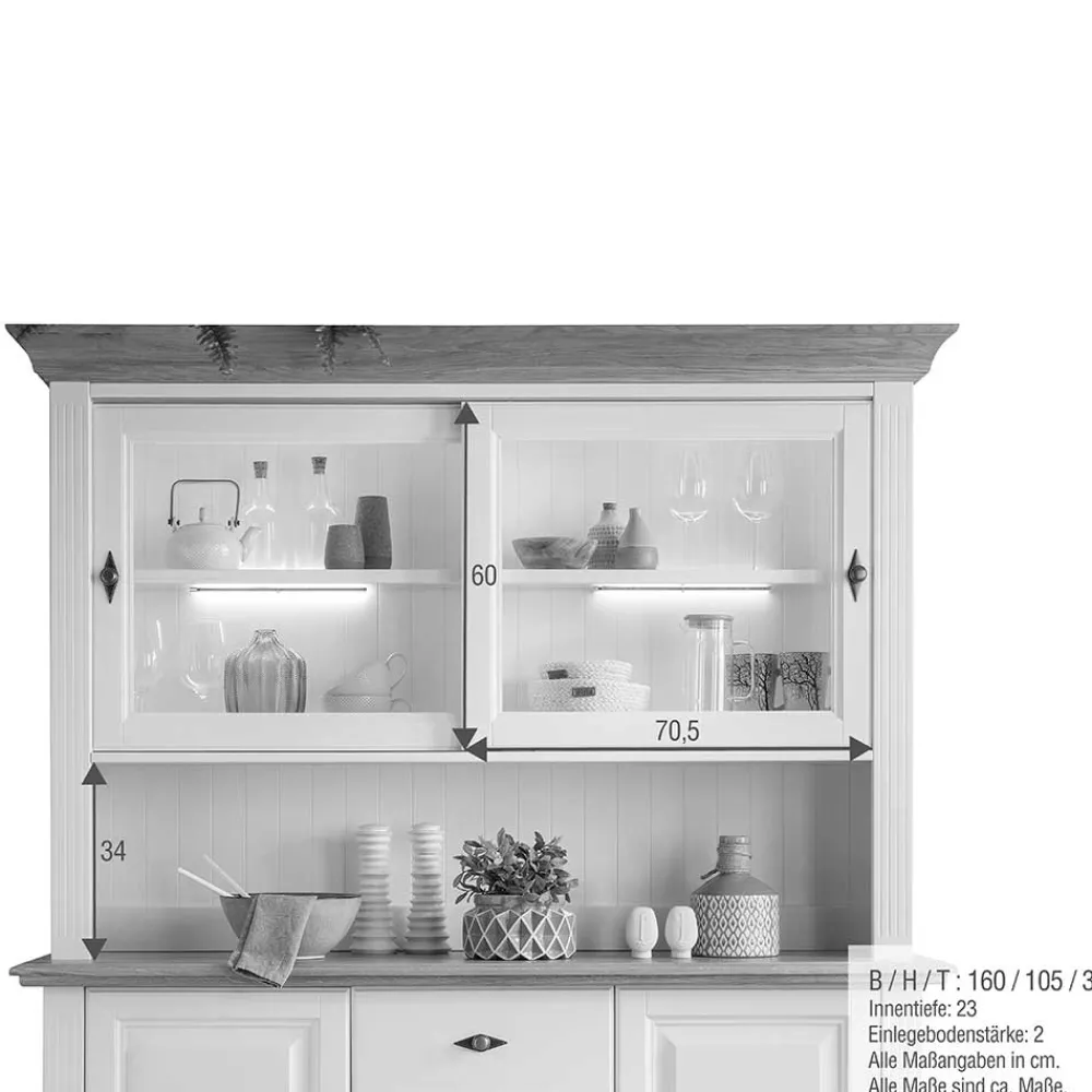 Wohnen Esszimmer-Vitrinen|Esszimmerschränke*Buffetschrank in Weiß & Eichefarben - Henry