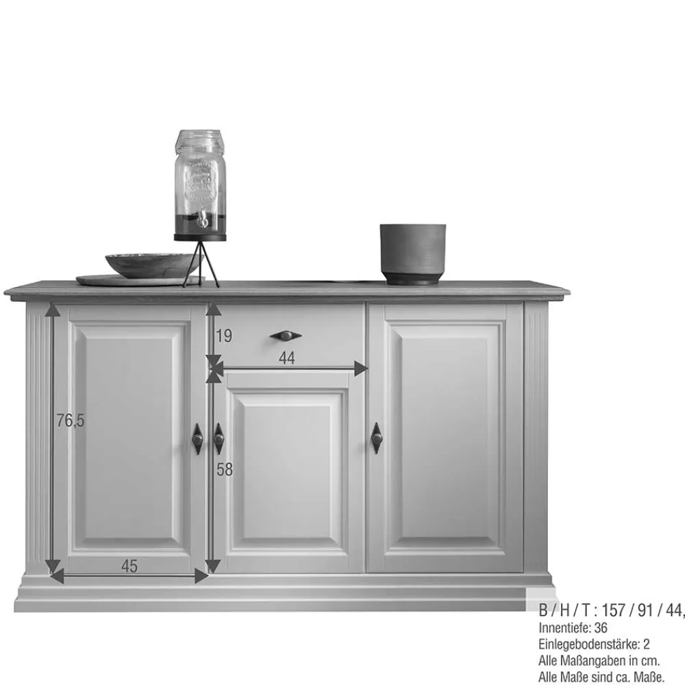 Wohnen Esszimmer-Vitrinen|Esszimmerschränke*Buffetschrank in Weiß & Eichefarben - Henry