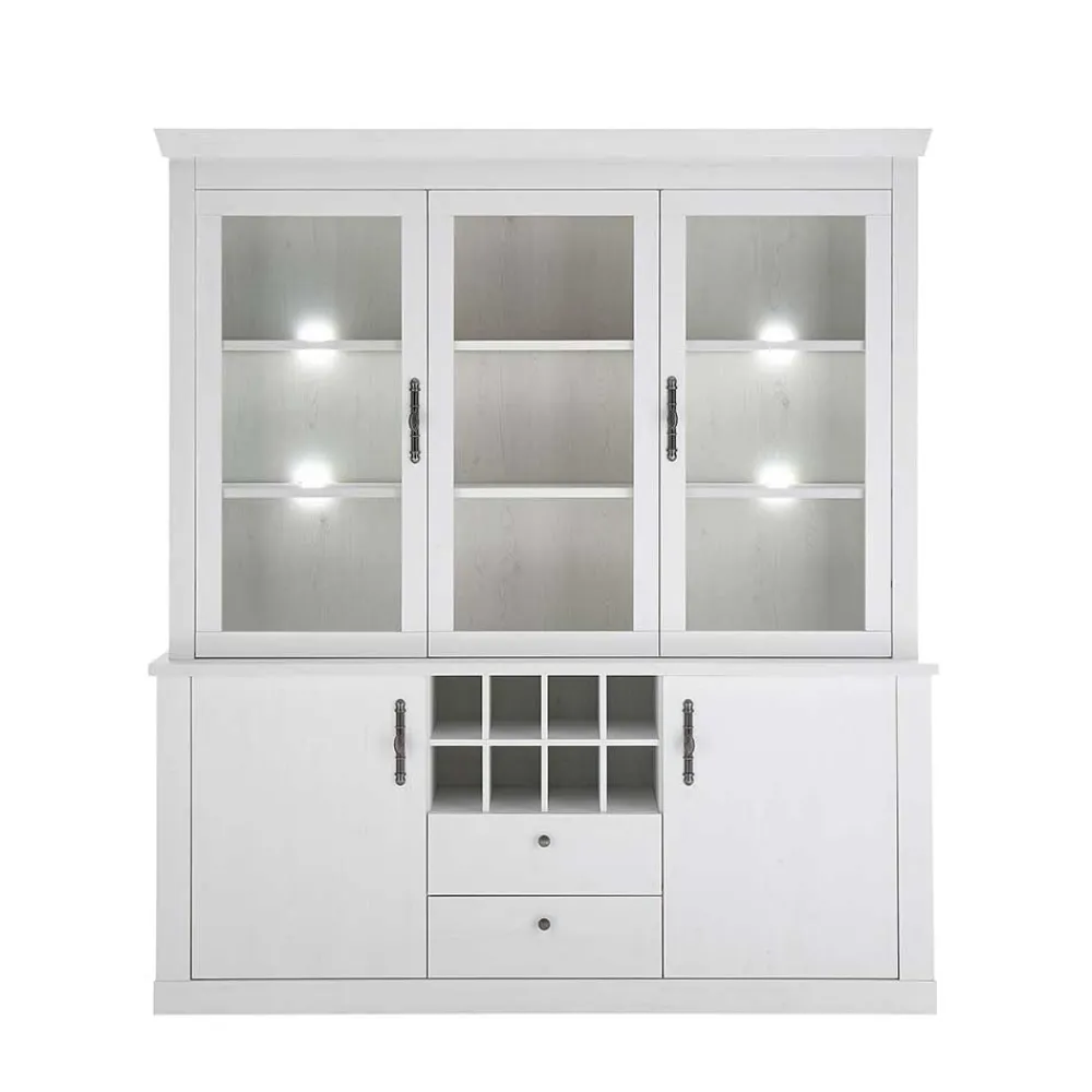 Wohnen Küchenschränke|Esszimmer-Vitrinen*Buffetschrank Vitrine in weißer Holzoptik Pinie - Liancos