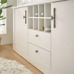 Wohnen Küchenschränke|Esszimmer-Vitrinen*Buffetschrank Vitrine in weißer Holzoptik Pinie - Liancos
