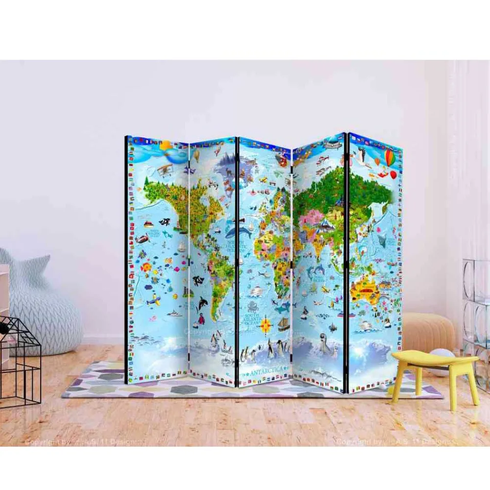 Kinder Wohnen Bunter Kinderzimmer Paravent Weltkarte - Room