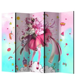 Kinder Wohnen Bunter Paravent mit Manga Mädchen Motiv - Vinales