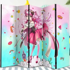 Kinder Wohnen Bunter Paravent mit Manga Mädchen Motiv - Vinales