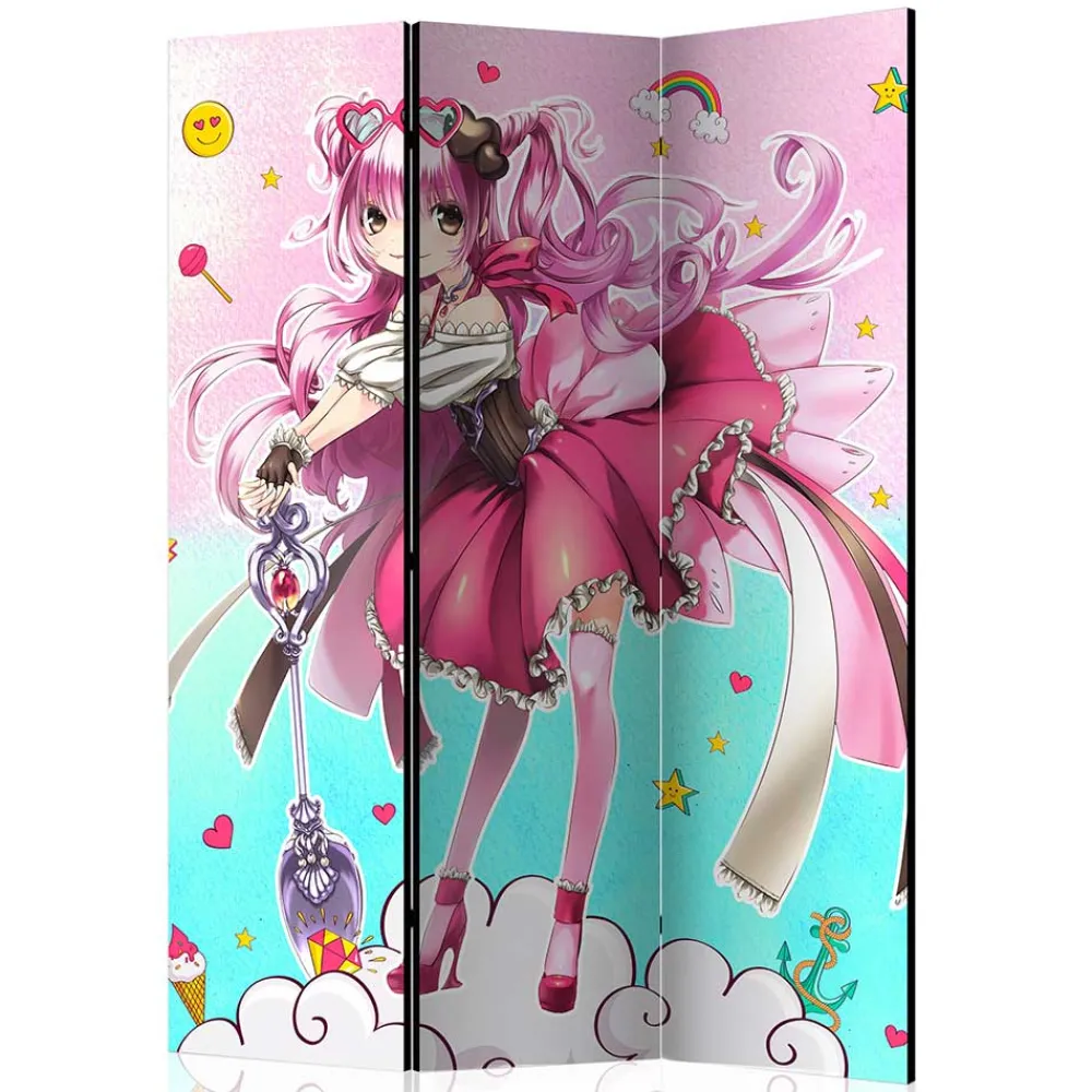 Kinder Wohnen Bunter Paravent mit Manga Mädchen Motiv - Vinales