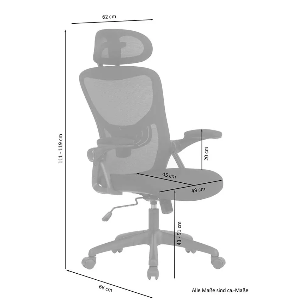 Wohnen Chefsessel mit Kopfstütze in Schwarz - Geritts
