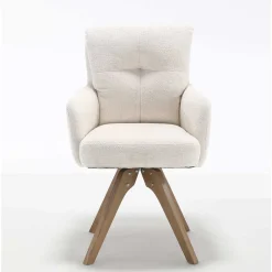 Wohnen Küchenstühle|Esszimmerstühle*Chenille Armlehnenstuhl in Creme - Max (2er Set)