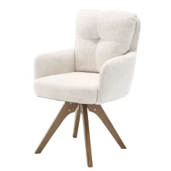 Wohnen Küchenstühle|Esszimmerstühle*Chenille Armlehnenstuhl in Creme - Max (2er Set)