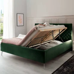 Wohnen Jugendbetten*Chesterfield Bett in Dunkelgrün Samt - Jesafina