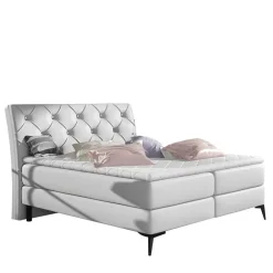 Wohnen Jugendbetten|Chesterfield Möbel*Chesterfield Boxbett aus Kunstleder in Weiß - Flenco