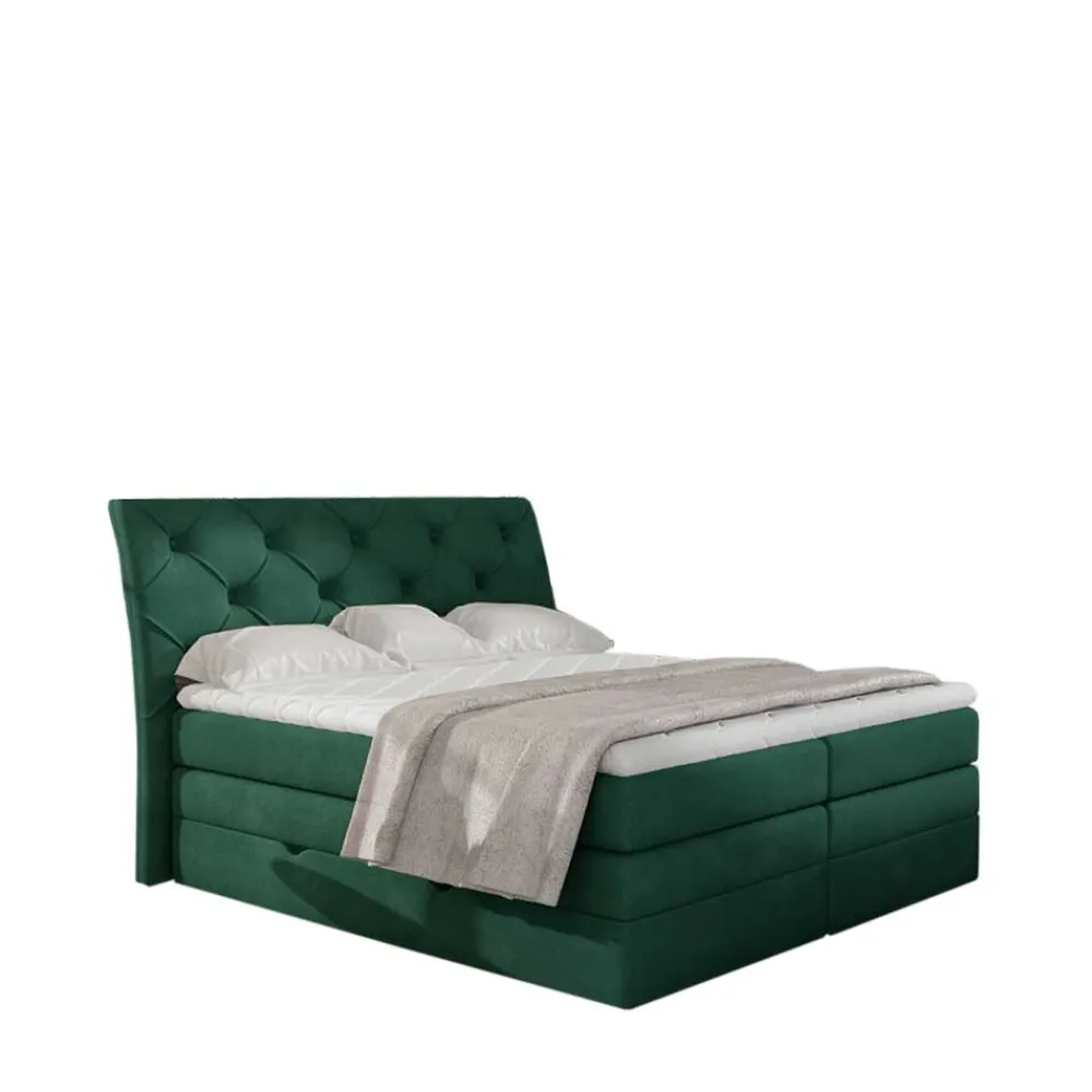 Wohnen Chesterfield Boxspring Bett in Dunkelgrün Velours - Ardit