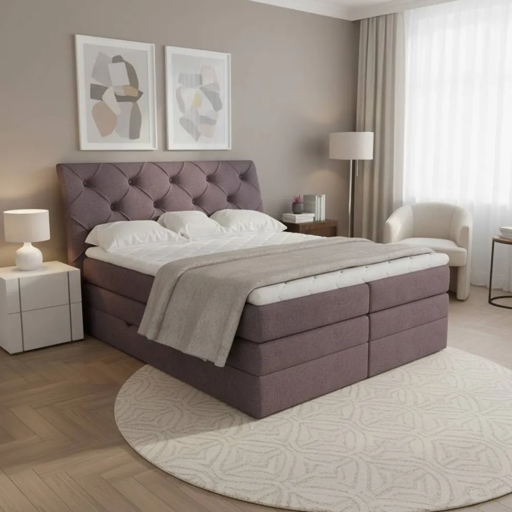Wohnen Chesterfield Boxspringbett in Mauve Samt - Zoalin
