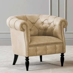 Wohnen Chesterfield Möbel*Chesterfield Design-Sessel in Beige und Schwarz - Kiano