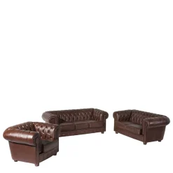 Wohnen Chesterfield Ledergarnitur in Braun - Cementa (dreiteilig)