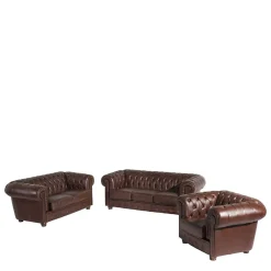 Wohnen Chesterfield Ledergarnitur in Braun - Cementa (dreiteilig)