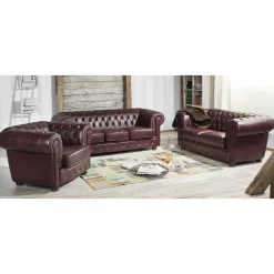 Wohnen Chesterfield Polstergarnitur aus Leder - Geoloro (dreiteilig)