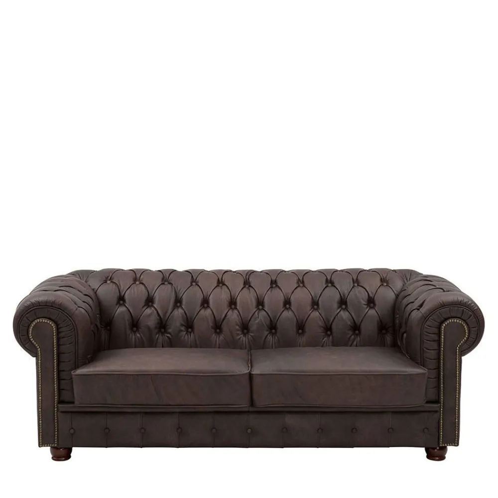 Wohnen Chesterfield Möbel|Sitzgruppe*Chesterfield Polstergruppe aus Leder - Pluna (dreiteilig)