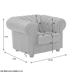 Wohnen Chesterfield Möbel|Sitzgruppe*Chesterfield Polstergruppe aus Leder - Pluna (dreiteilig)