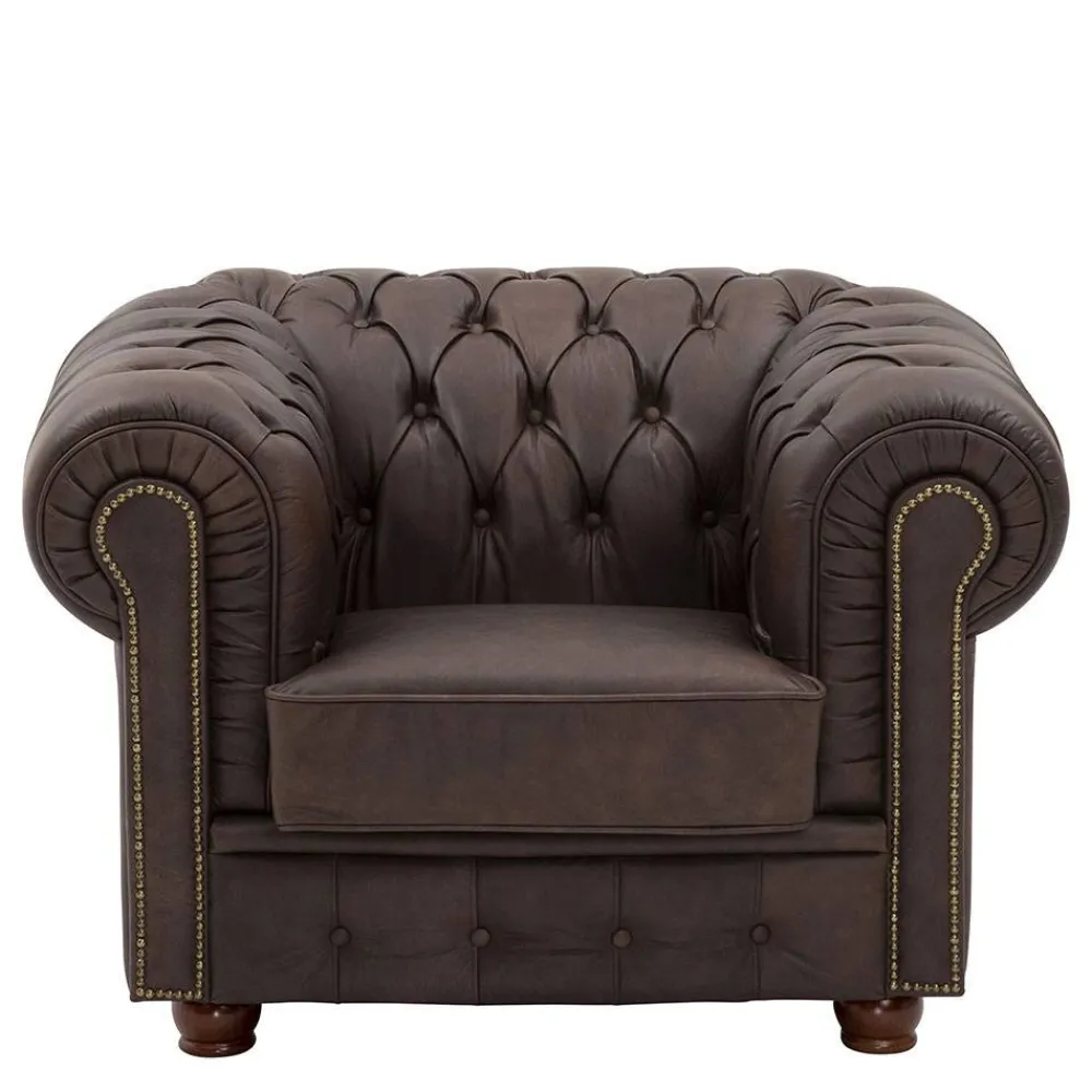 Wohnen Chesterfield Möbel|Sitzgruppe*Chesterfield Polstergruppe aus Leder - Pluna (dreiteilig)