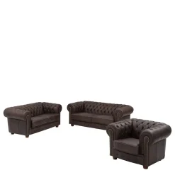 Wohnen Chesterfield Möbel|Sitzgruppe*Chesterfield Polstergruppe aus Leder - Pluna (dreiteilig)