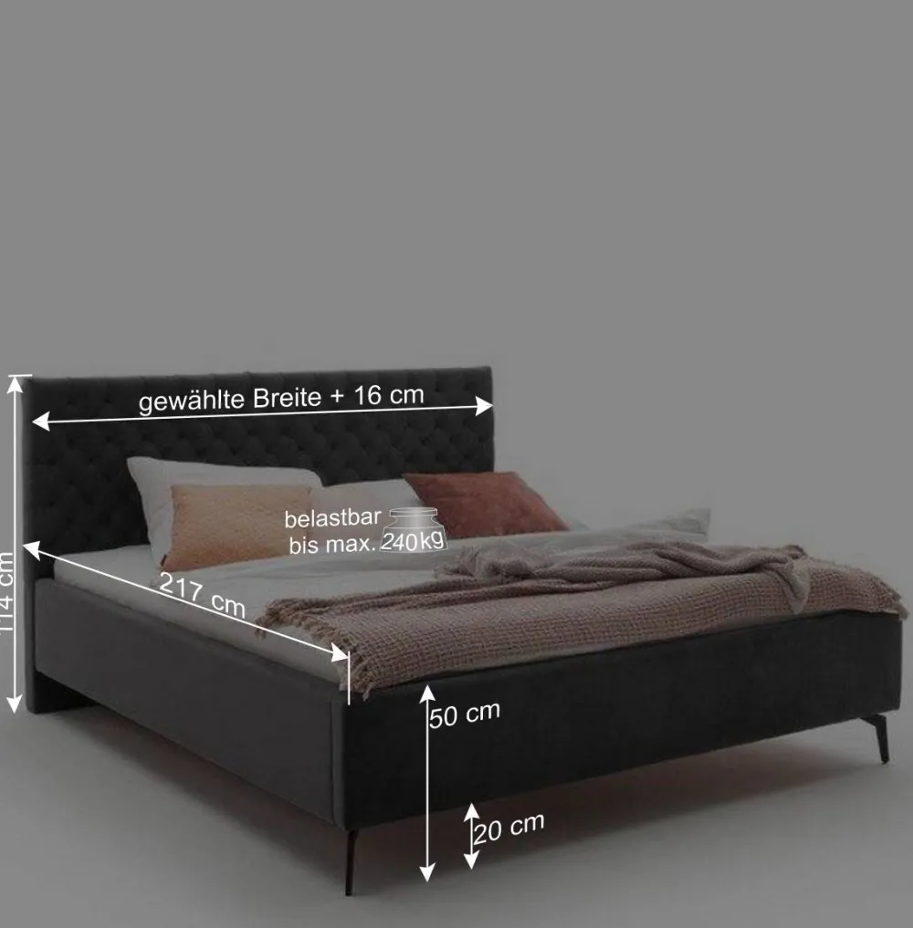 Wohnen Chesterfield Samtbett in Anthrazit - Satos