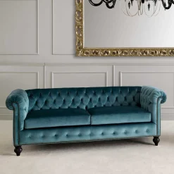 Wohnen Sofas|Sofa*Chesterfield Sofa aus Samt in Petrol - Maduera