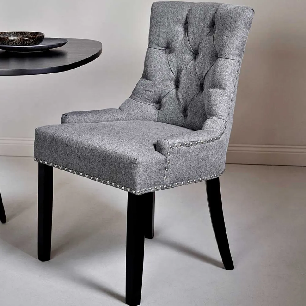 Wohnen Chesterfield Stuhl in Grau meliert und Schwarz - Menton