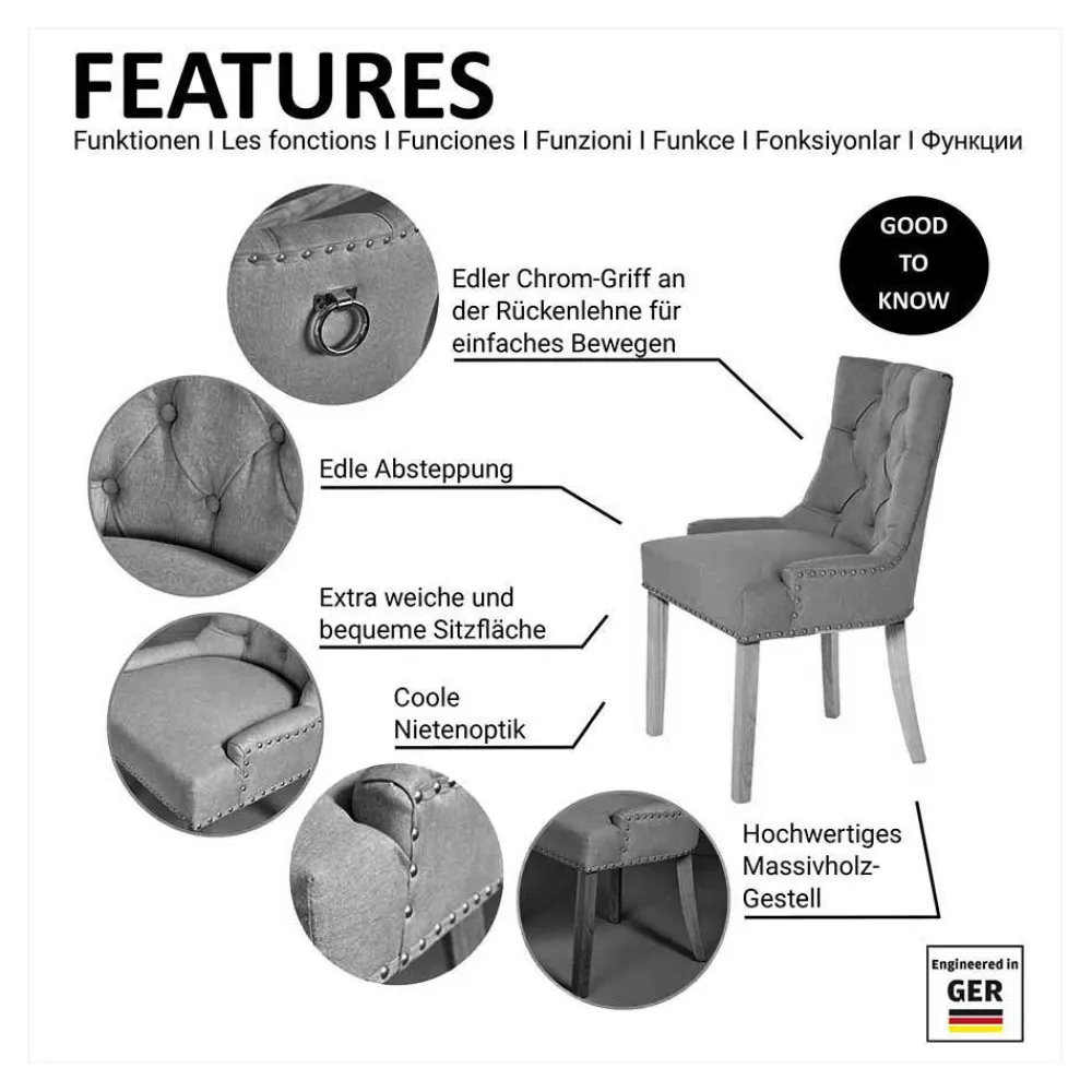Wohnen Chesterfield Stuhl in Grau meliert und Schwarz - Menton