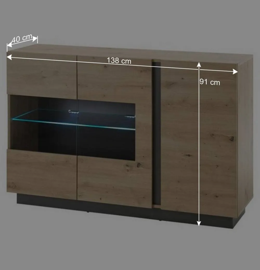 Wohnen Sideboards & Kommoden|Sideboards & Kommoden*138cm breite Kommode mit Glaseinsatz - Lairian