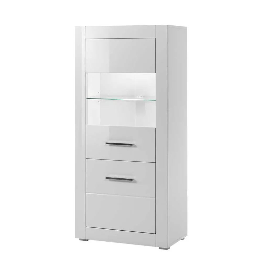 Wohnen 280cm breite Schrankwand in Weiß Hochglanz Yulis optional mit LED (vierteilig)