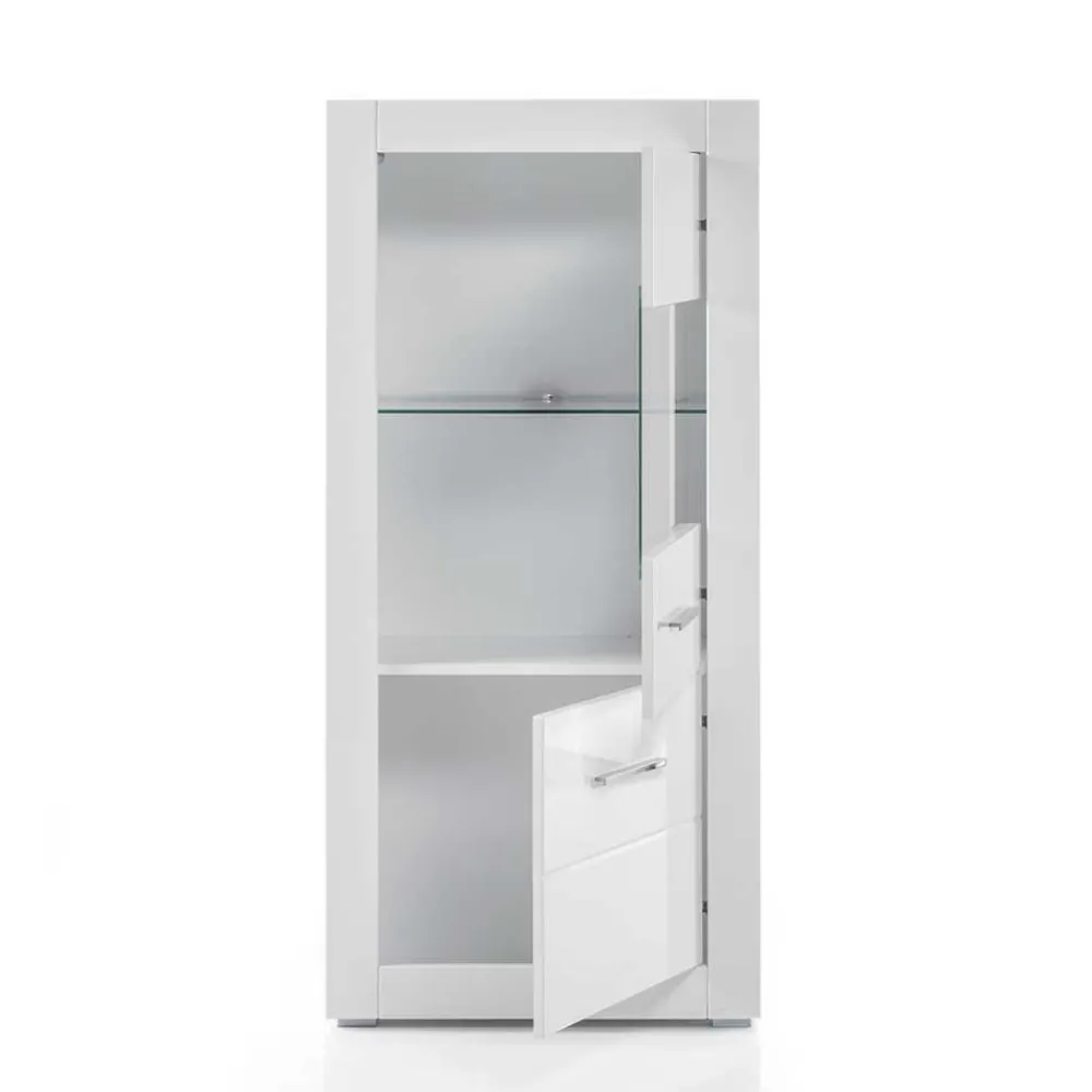 Wohnen 280cm breite Schrankwand in Weiß Hochglanz Yulis optional mit LED (vierteilig)