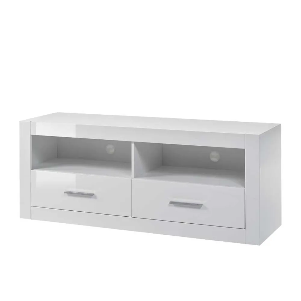 Wohnen 280cm breite Schrankwand in Weiß Hochglanz Yulis optional mit LED (vierteilig)