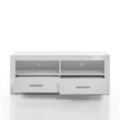 Wohnen 280cm breite Schrankwand in Weiß Hochglanz Yulis optional mit LED (vierteilig)