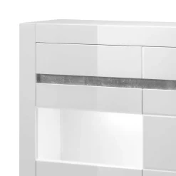 Wohnen 100cm breite Vitrine in Weiß Hochglanz Mextra mit Beton Dekor abgesetzt