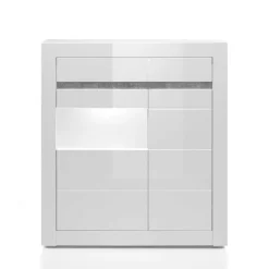 Wohnen 100cm breite Vitrine in Weiß Hochglanz Mextra mit Beton Dekor abgesetzt