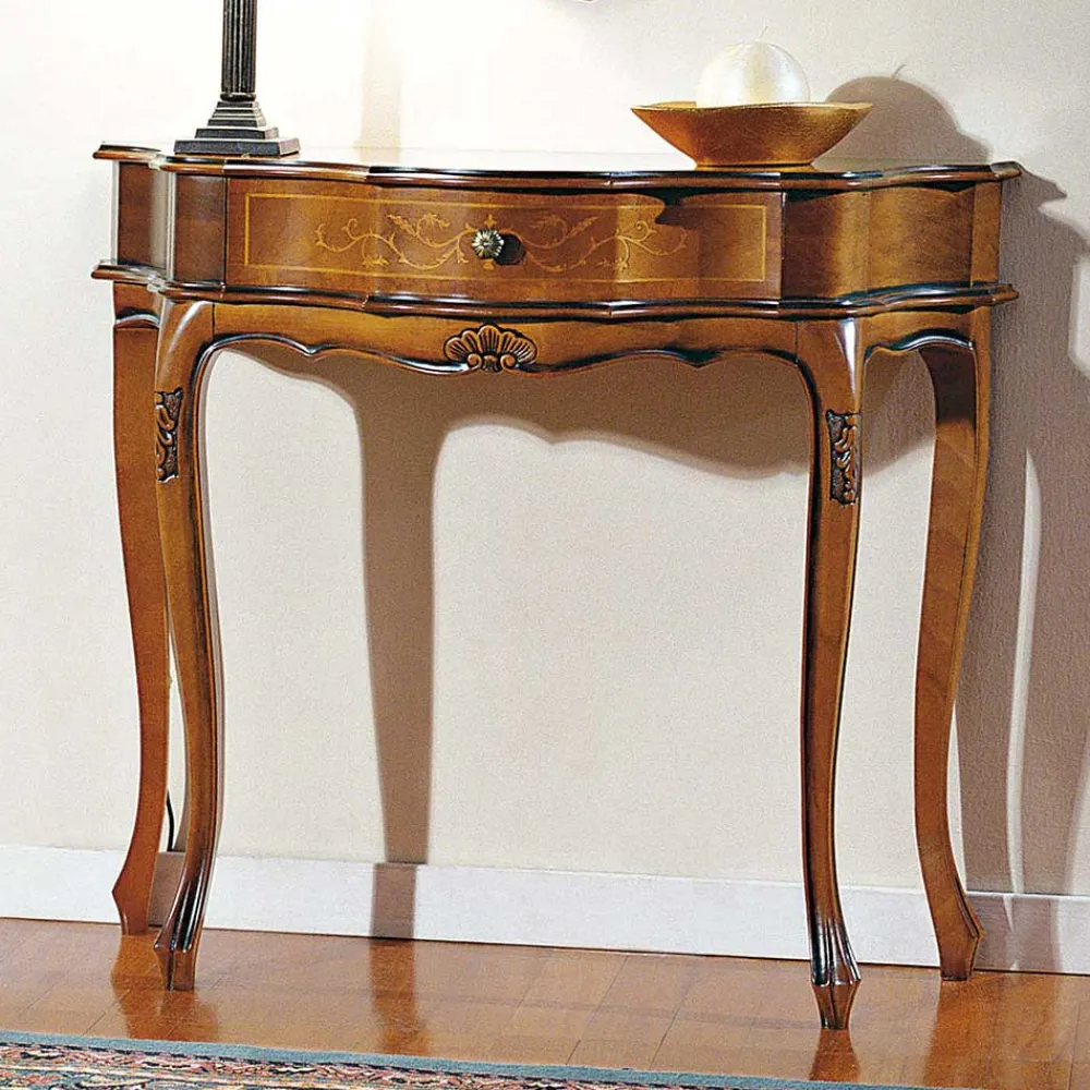 Wohnen 88cm breiter Konsolentisch Nussbaum Furnier Agosto im Barockstil