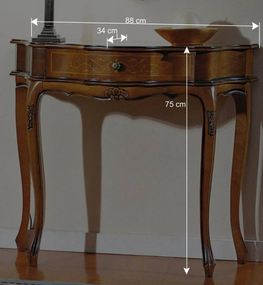 Wohnen 88cm breiter Konsolentisch Nussbaum Furnier Agosto im Barockstil