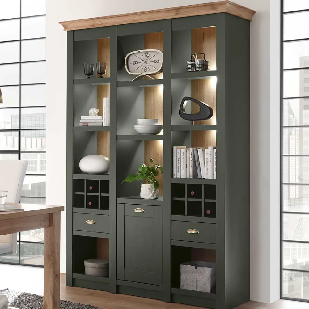 Wohnen 147cm breites Landhaus Regal in Graugrün - Eylan