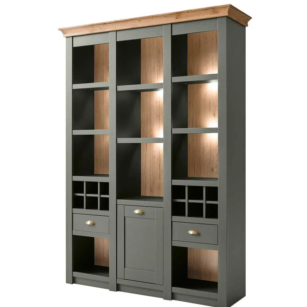 Wohnen 147cm breites Landhaus Regal in Graugrün - Eylan