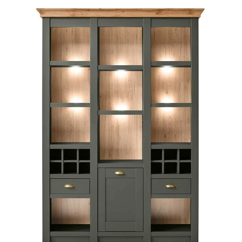 Wohnen 147cm breites Landhaus Regal in Graugrün - Eylan