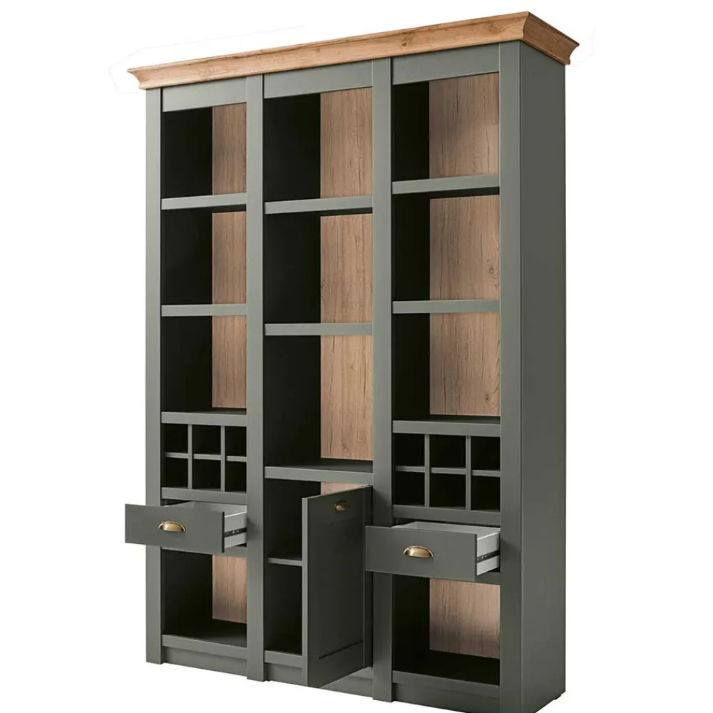 Wohnen 147cm breites Landhaus Regal in Graugrün - Eylan