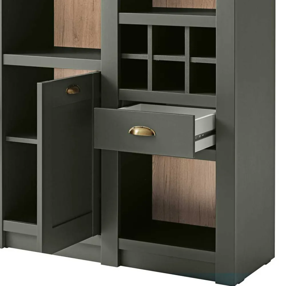 Wohnen 147cm breites Landhaus Regal in Graugrün - Eylan