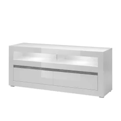 Wohnen 150cm breites TV Board in Hochglanz Weiß Mextra mit Beton Dekor