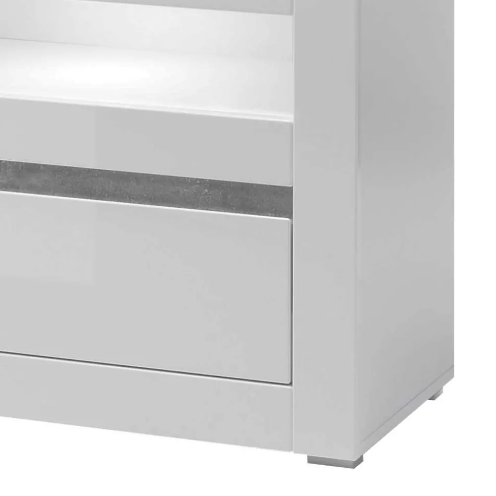Wohnen 150cm breites TV Board in Hochglanz Weiß Mextra mit Beton Dekor