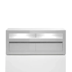 Wohnen 150cm breites TV Board in Hochglanz Weiß Mextra mit Beton Dekor